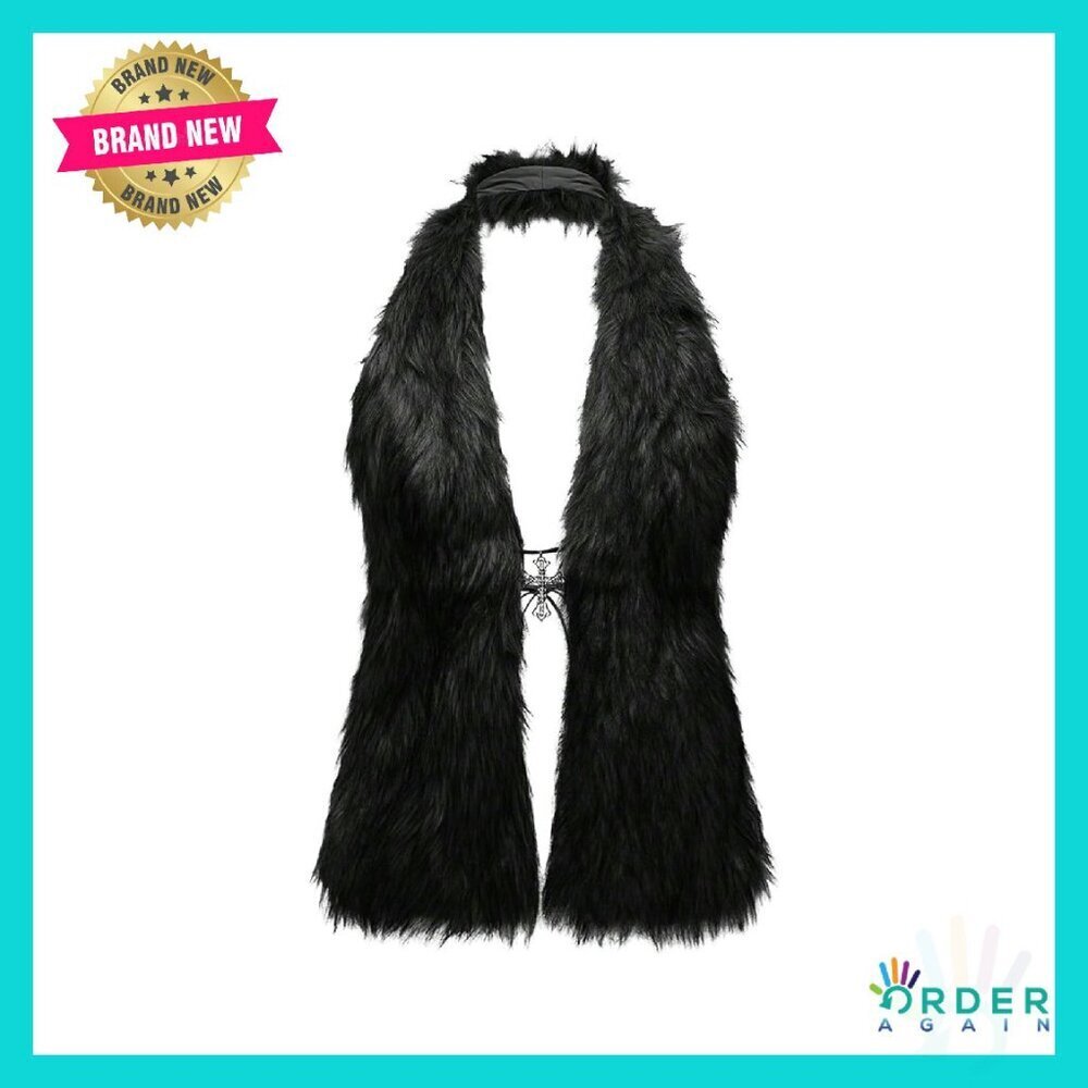 Faux Fur Halter Vest Sleeveless Tie Backless Fuzzy Tank Top Y2K Rave